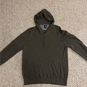 Johnnie-o wool cashmere Men's Dark Olive 1/4 zip with Hood Sz L Luxury